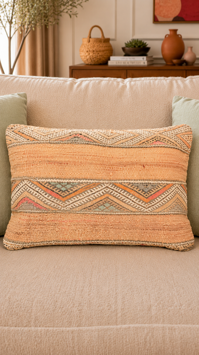 Coussin berbère vintage en laine naturelle 018