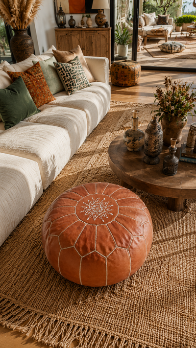 Pouf marocain en cuir – Fait main - 047