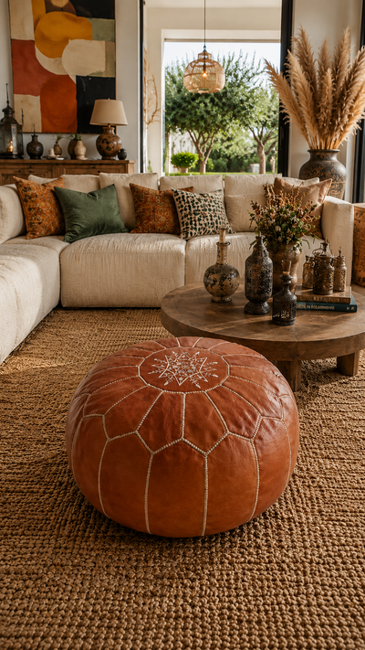 Pouf marocain en cuir – Fait main - 047