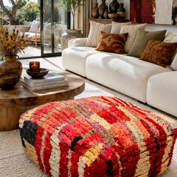 Pouf berbère vintage en laine naturelle – Fait main - 054