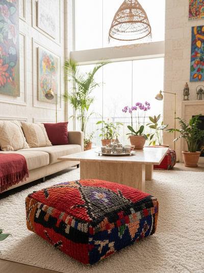 Pouf Berbère Marocain coloré 60 x 60 cm - 006