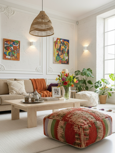 Pouf Berbère Marocain coloré 60 x 60 cm - 002