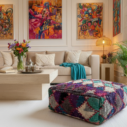 Pouf Berbère Marocain coloré 60 x 60 cm - 003