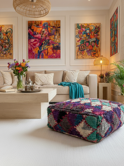 Pouf Berbère Marocain coloré 60 x 60 cm - 003