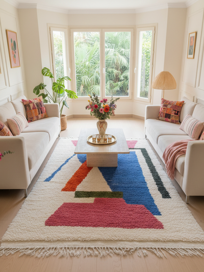 Tapis blanc à motifs colorés- 150x 250 cm - Atlas Geometry