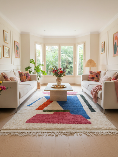 Tapis blanc à motifs colorés- 150x 250 cm - Atlas Geometry