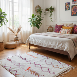 Petit tapis blanc à motifs berbères colorés- 150x 120 cm - Amber lines