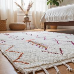 Petit tapis blanc à motifs berbères colorés- 150x 120 cm - Amber lines