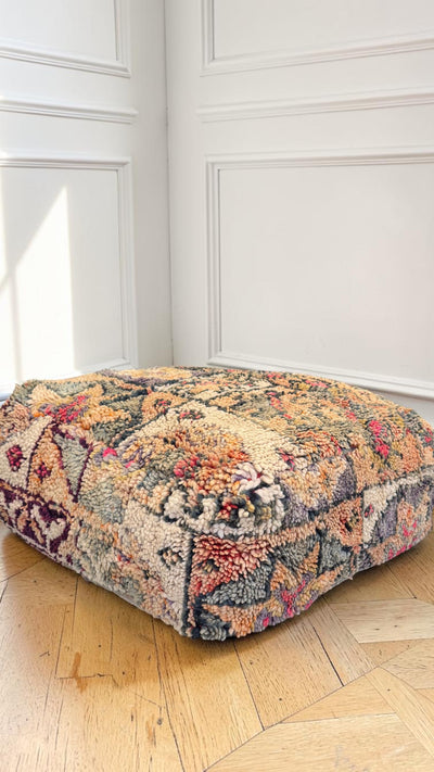 Pouf berbère vintage en laine naturelle – Fait main - 003