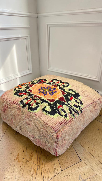 Pouf berbère vintage en laine naturelle – Fait main - 004