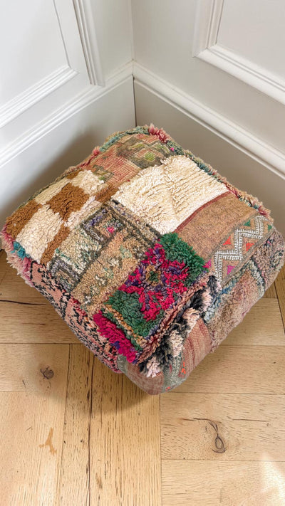 Pouf berbère vintage en laine naturelle – Fait main - 002