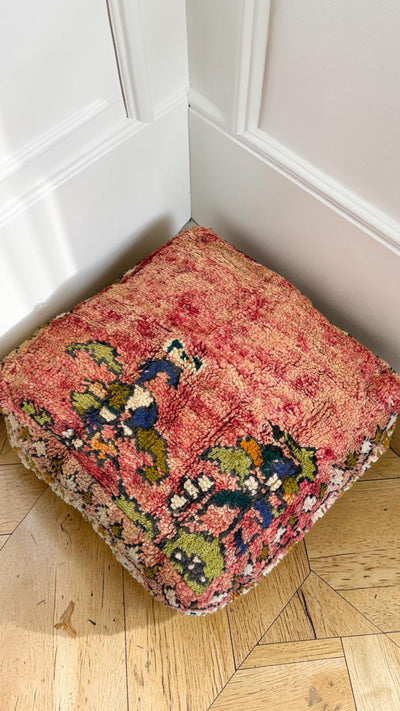 Pouf berbère vintage en laine naturelle – Fait main - 005