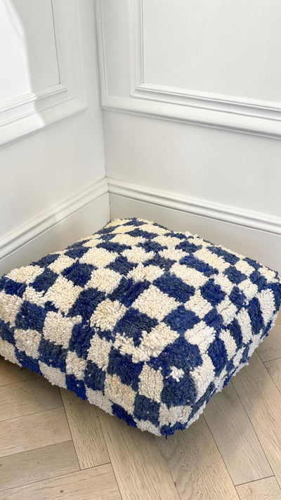 Pouf berbère vintage en laine naturelle – Fait main - 006