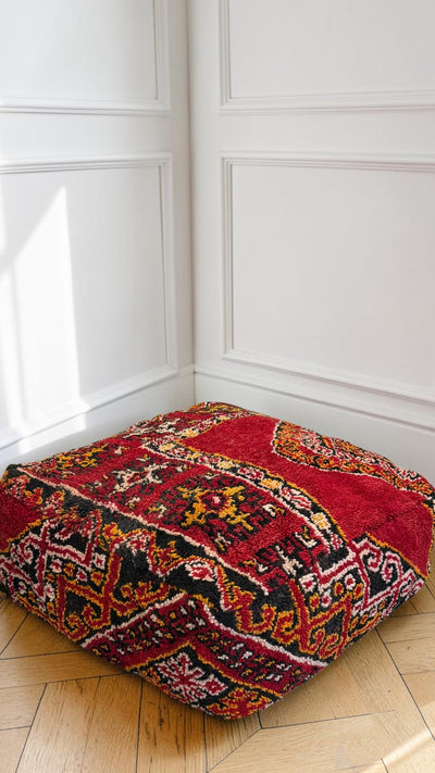 Pouf berbère vintage en laine naturelle – Fait main - 007