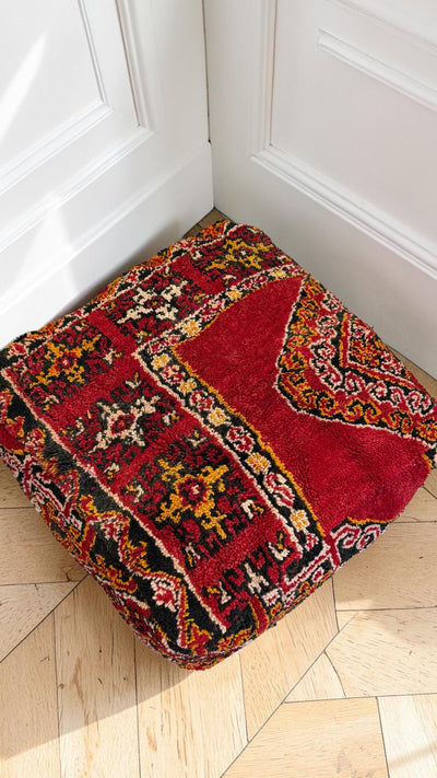Pouf berbère vintage en laine naturelle – Fait main - 007