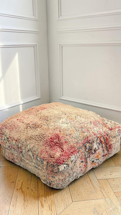 Pouf berbère vintage en laine naturelle – Fait main - 008