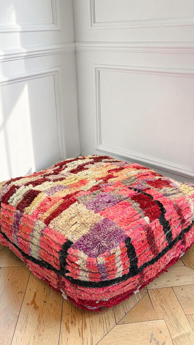 Pouf berbère vintage en laine naturelle – Fait main - 009