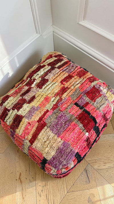 Pouf berbère vintage en laine naturelle – Fait main - 009
