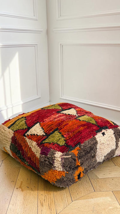 Pouf berbère vintage en laine naturelle – Fait main - 012