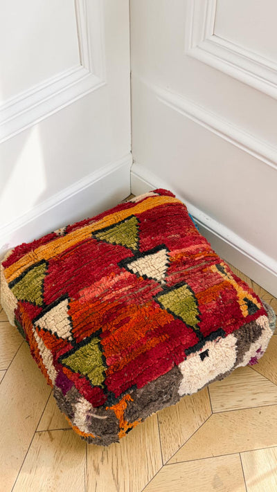 Pouf berbère vintage en laine naturelle – Fait main - 012
