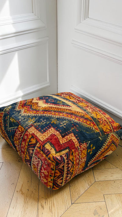 Pouf berbère vintage en laine naturelle – Fait main - 014