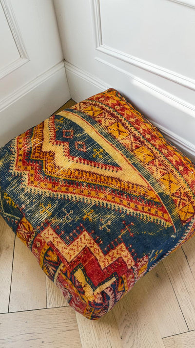 Pouf berbère vintage en laine naturelle – Fait main - 014
