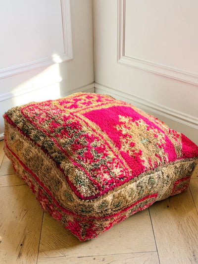 Pouf berbère vintage en laine naturelle – Fait main - 016