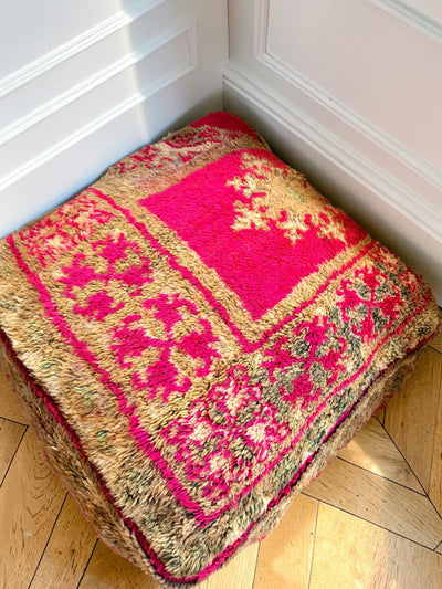 Pouf berbère vintage en laine naturelle – Fait main - 016