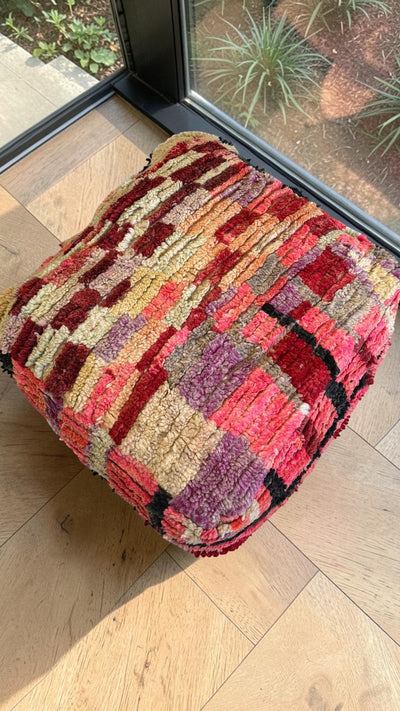 Pouf berbère vintage en laine naturelle – Fait main - 046