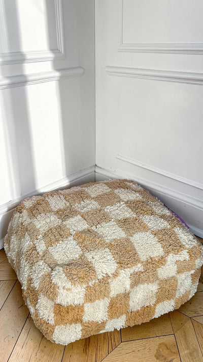 Pouf berbère vintage en laine naturelle – Fait main - 020