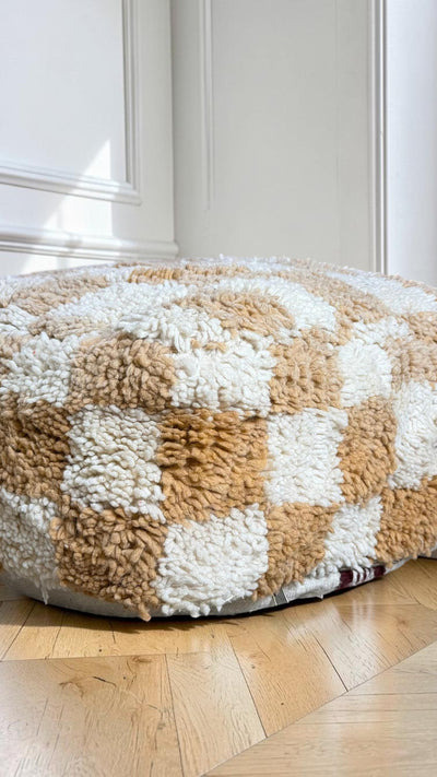 Pouf berbère vintage en laine naturelle – Fait main - 020