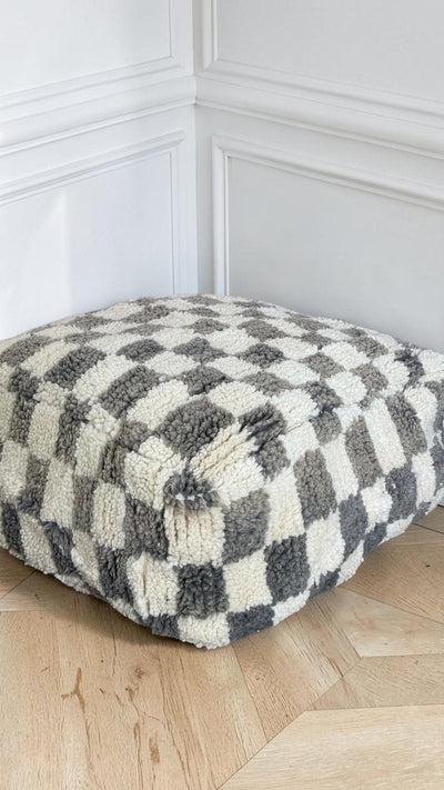 Pouf berbère vintage en laine naturelle – Fait main - 021