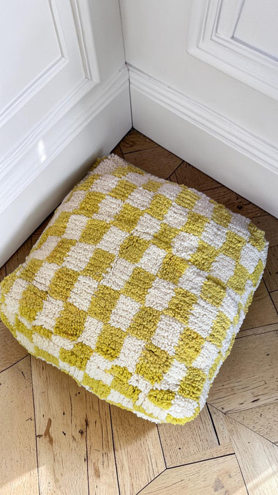 Pouf berbère vintage en laine naturelle – Fait main - 022