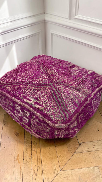 Pouf berbère vintage en laine naturelle – Fait main - 024
