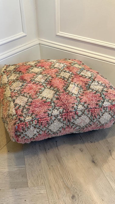 Pouf berbère vintage en laine naturelle – Fait main - 026