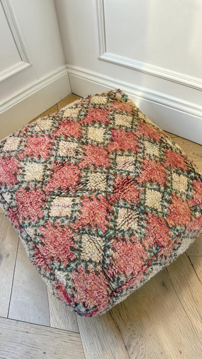 Pouf berbère vintage en laine naturelle – Fait main - 026
