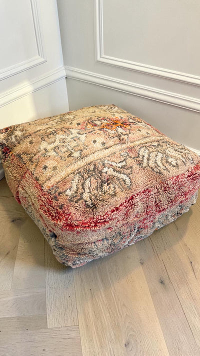 Pouf berbère vintage en laine naturelle – Fait main - 027