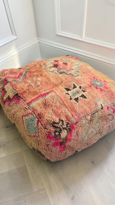 Pouf berbère vintage en laine naturelle – Fait main - 028