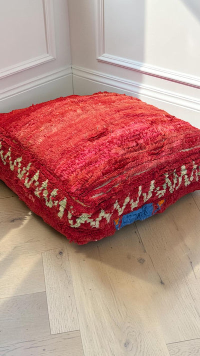 Pouf berbère vintage en laine naturelle – Fait main - 029