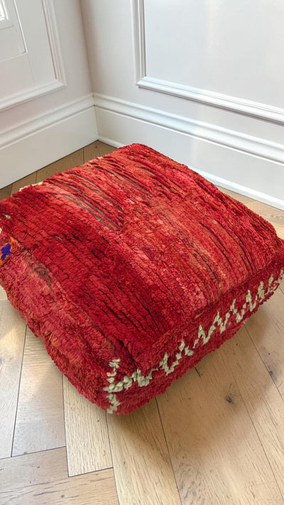 Pouf berbère vintage en laine naturelle – Fait main - 029