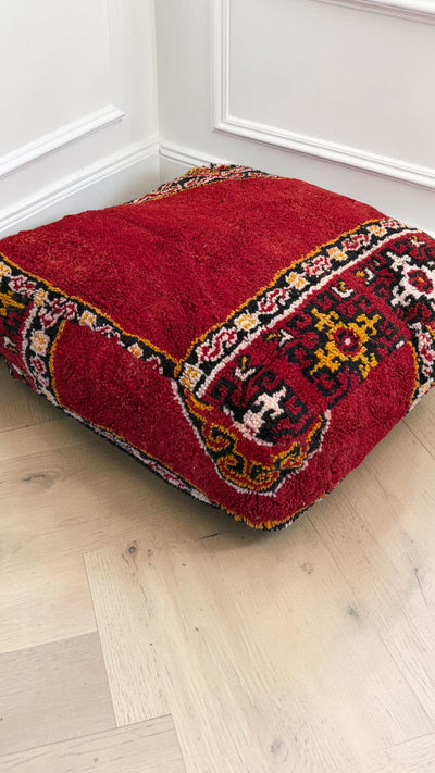 Pouf berbère vintage en laine naturelle – Fait main - 030