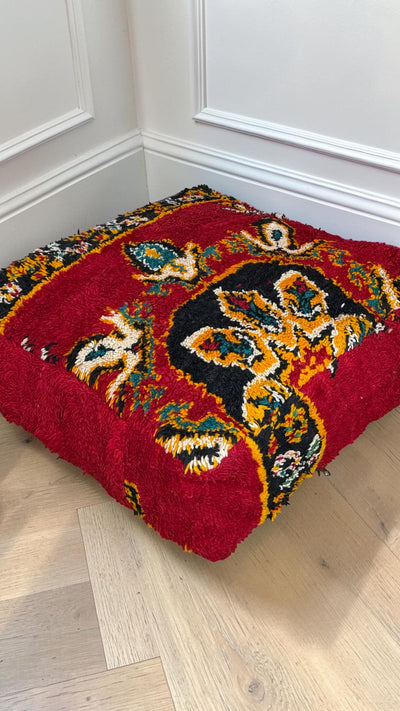 Pouf berbère vintage en laine naturelle – Fait main - 031