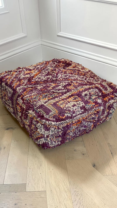 Pouf berbère vintage en laine naturelle – Fait main - 032