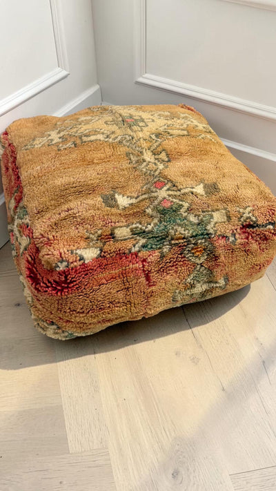Pouf berbère vintage en laine naturelle – Fait main - 033