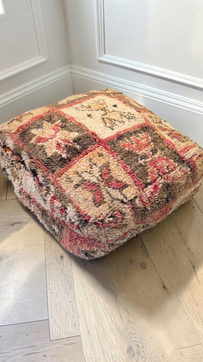 Pouf berbère vintage en laine naturelle – Fait main - 034