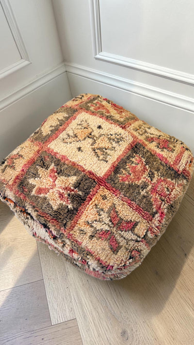 Pouf berbère vintage en laine naturelle – Fait main - 034