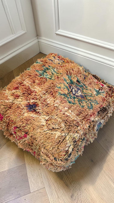 Pouf berbère vintage en laine naturelle – Fait main - 035