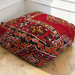 Pouf berbère vintage en laine naturelle – Fait main - 036