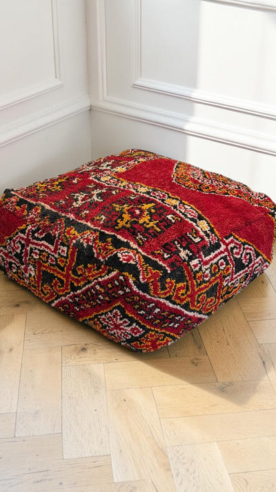 Pouf berbère vintage en laine naturelle – Fait main - 036