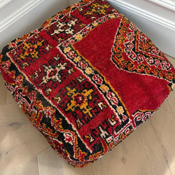 Pouf berbère vintage en laine naturelle – Fait main - 036